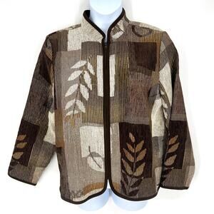 Coldwater Creek Earthtones Full Zip Cardigan Leaf Print Size XL